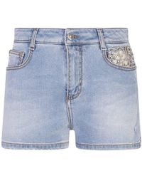 Ermanno Scervino - Mid Denim Shorts With Jewel Embroidery - Lyst