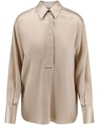 Brunello Cucinelli - Silk Shirt With Monili Detail - Lyst