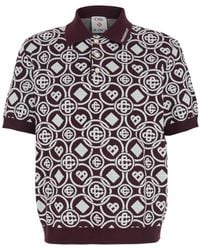 CASABLANCA - Bordeaux Polo Shirt With Classic Collar And All-Over Monogram - Lyst