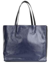 Marni Shopper Bag In Calfskin - Blue