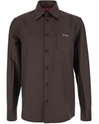 Gucci - Shirt With Classic Collar And Horsebit On The Front - Lyst