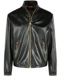 レザージャケット・コート [VERSACE] Embossed Crocodile-effect Jacket Versace Embossed Crocodile-effect Leather Jacket in Brown