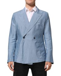Dolce & Gabbana - Light Blue Linen Double Breasted Men Jacket Blazer - Lyst