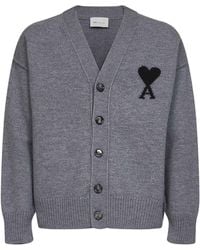 Ami Paris - Felted Merino Wool Ami De Cœur Cardigan - Lyst