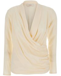 Jucca - V-Neck Blouse With Draping On The Front For Shirts And Blouses - Lyst