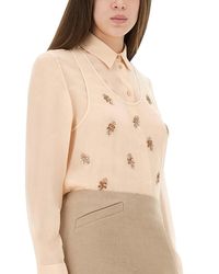 Fendi - Top Embroidered Georgette Silk Shirt - Lyst