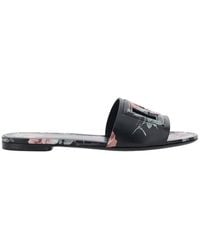 Dolce & Gabbana - Leather Slide Sandals With Cut Out Dg Logo And Floral Motif For - Lyst