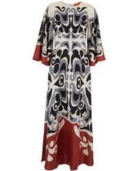 La DoubleJ - Long Dress With Round Neck And All Over Motif In - Lyst