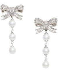 Self-Portrait - Drop Earrings With Bow And Pearls, Metal - Lyst