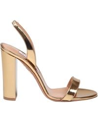 Aquazzura Block Sandal In Gold Mirror Leather - Metallic