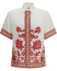 Etro - Linen Shirt With Floral Print And Short Sleeves - Lyst