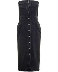 Isabel Marant - Dark Grey Strapless Midi Dress With Branded Buttons In Cotton Denim Woman - Lyst