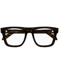 McQueen - Eyeglasses Square Full Rim, Havana Frame And Clear Demo Lens Am0357O002 - Lyst