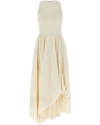 McQueen - Pleated Cotton Jersey Asymmetrical Dress - Lyst