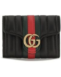 Gucci - Marmont Web Gg Wallet Calf Leather Bos Taurus - Lyst