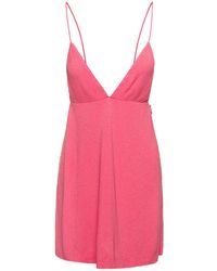 DSquared² - Mini Salmon Dress With Plunging V Neck And Tonal Rhinestone In Viscose - Lyst