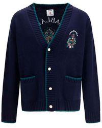 CASABLANCA - Blue Wool Oves Aries Cardigan - Lyst