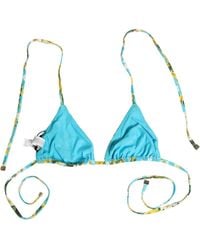 Dolce & Gabbana - Blue Floral Print Nylon Halter Bikini Top Swimwear - Lyst