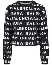 Balenciaga - Allover Logo Wool Cropped Sweater - Lyst