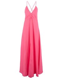 Forte Forte - Fuchsia Sleeveless Long Dress With Criss-Crossed Spaghetti Straps And Rear Button Closure - Lyst