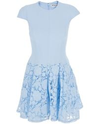 Self-Portrait - Light Mini Dress With Lace Embroidery On The Skirt - Lyst