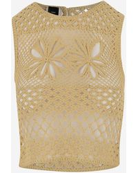 Tシャツ・カットソー Pinko lized Crochet Mesh Overlay Top - White Crochet Kit - Summer Crochet Mesh Top – Lion Brand Yarn