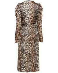 Ganni - Leopard Print Midi Dress - Lyst