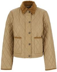 ジャケット Burberry WW SHORT GARMENT WASHED FIELD JACKET Burberry Cropped Jacket With Corduroy Collar in Natural | Lyst