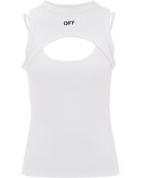 Off-White c/o Virgil Abloh - Stamp Logo-print Cut-out Stretch-cotton Top - Lyst