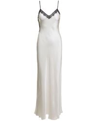 Alberta Ferretti - Maxi White Slip Dress With Lace Trim In Silk Blend Woman - Lyst