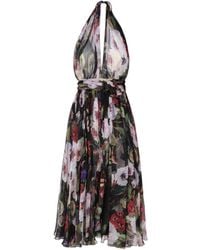 Dolce & Gabbana - Rose Garden Print Silk Chiffon Longuette Dress - Lyst
