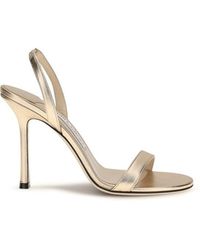 Jimmy Choo - Gold Calf Leather Bos Taurus Stiletto Heel Sandals - Lyst
