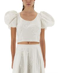 ROTATE BIRGER CHRISTENSEN - Cotton Top With Puff Sleeves - Lyst