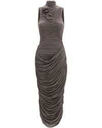 Magda Butrym - Draped High-Neck Midi Dress Cupro; Elastane - Lyst