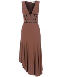 Elisabetta Franchi - Asymmetrical Midi Dress With Glossy Piping - Lyst