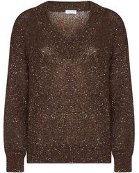 Brunello Cucinelli - Dark Chocolate Dazzling Half-Engligh Rib Sticth Cotton Knit Sweater - Lyst