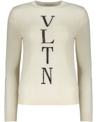 Valentino - Cream Wool Crewneck Sweater - Lyst