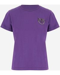 Pinko - Cotton T Shirt With Love Birds Jewel Embroidery - Lyst