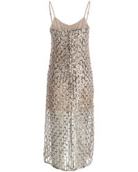 Forte Forte - Silver Sequins Mesh Slip Dress In Satin Woman - Lyst