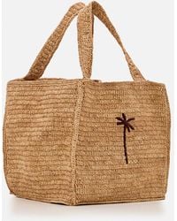 Manebí - Squared Raffia Tote Bag W/Palm Detail - Lyst