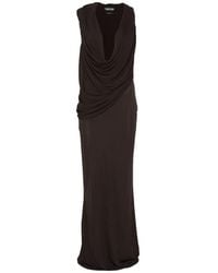 Tom Ford - Long Coffee-Colored Viscose Jersey Crêpe Draped Evening Gown With Cowl Neckline - Lyst