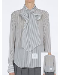 Thom Browne - Chemise Manches Longues Col Détachable En Soie Cdc Imprimée À Rayures Shirt - Lyst