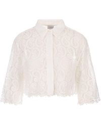 Giambattista Valli - Ivory Paisley Macramé Crop Shirt - Lyst