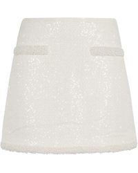 Self-Portrait - Cream Boucle Pearl Trim Mini Skirt - Lyst