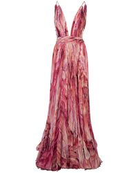 Roberto Cavalli - Long Silk Dress With Plumage Print - Lyst