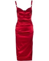 Dolce & Gabbana - Dolce&Gabbana Draped Satin Calf-Length Dress With Conical Cups - Lyst