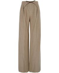 Max Mara - Palazzo Pants With Drawstring Cotton Trousers - Lyst