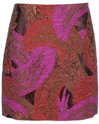 Le Plain - Fuchsia Mini Skirt With All-Over Broccato Motif And Concealed Rear Zip Closure - Lyst
