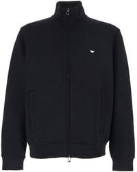 Emporio Armani - High Neck Sweatshirt With Logo Embroidery On The Front And Zip Closure Cotton Blend For Polyester Elastane Sweatshirts - Lyst