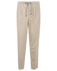 Brunello Cucinelli - Limestone Cotton Drawstring Trousers - Lyst
